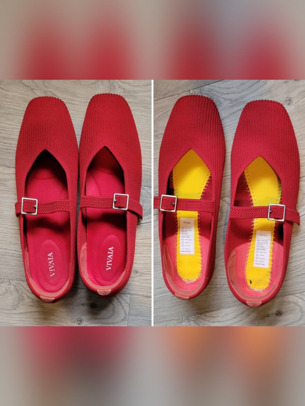 Vivaia Mary Jane Buckle Square-Toe V-Cut Red Flats, Women's US 8 EU 39 - Picture 10 of 16